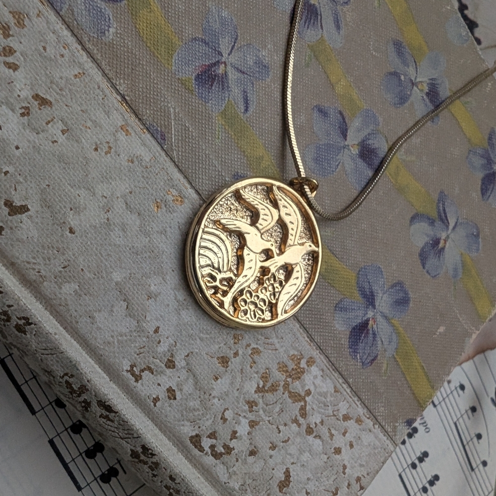 Gold Bird Relief Pendant Necklace - Women Jewelry - Picture 1 of 13